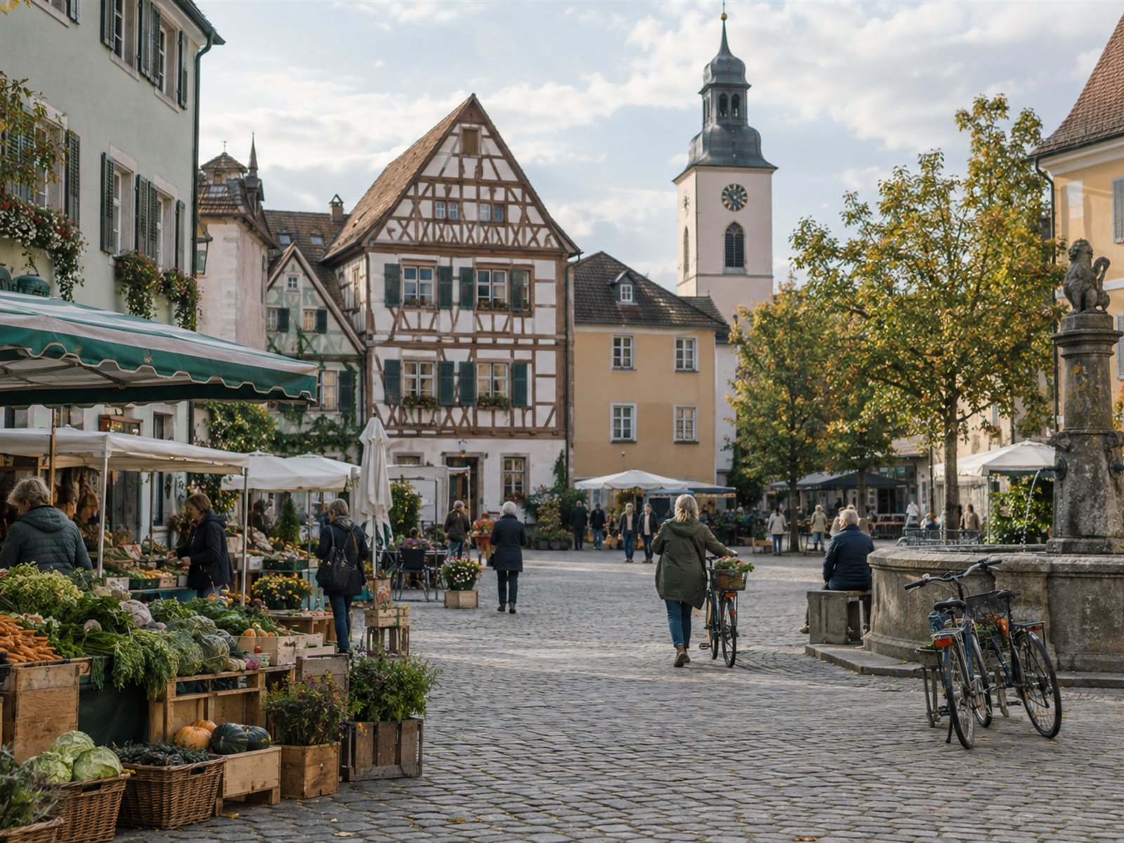 Belebter Marktplatz in einer deutschen Kleinstadt